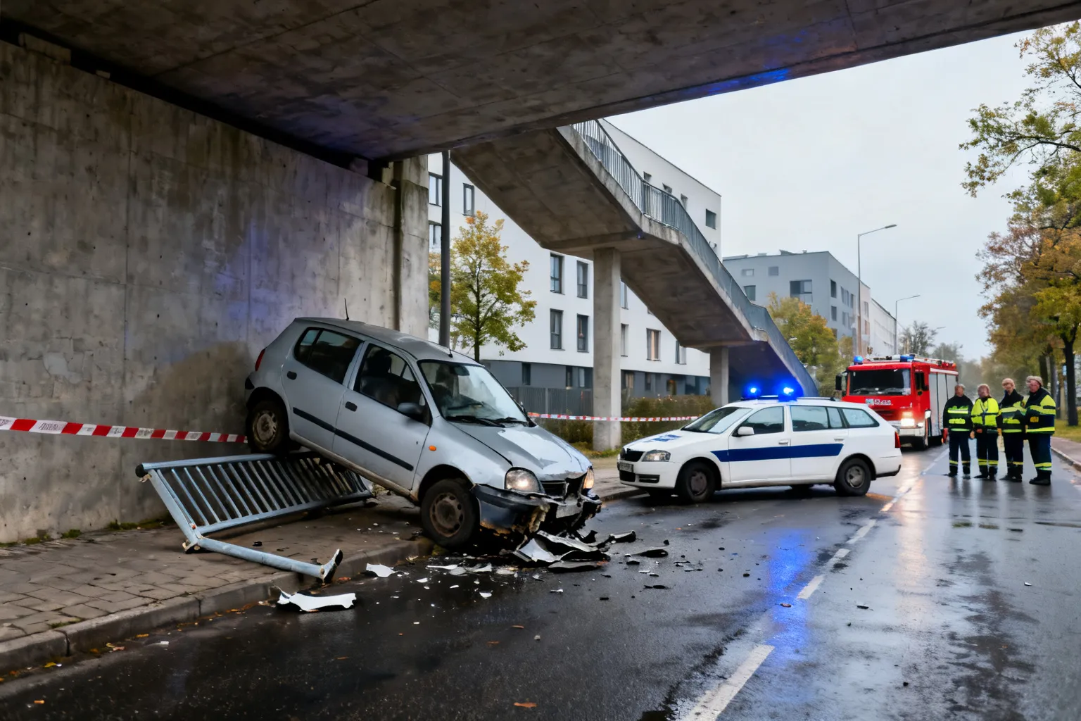 Biskupiec: 21‑latek wjechał na chodnik i spadł z wiaduktu